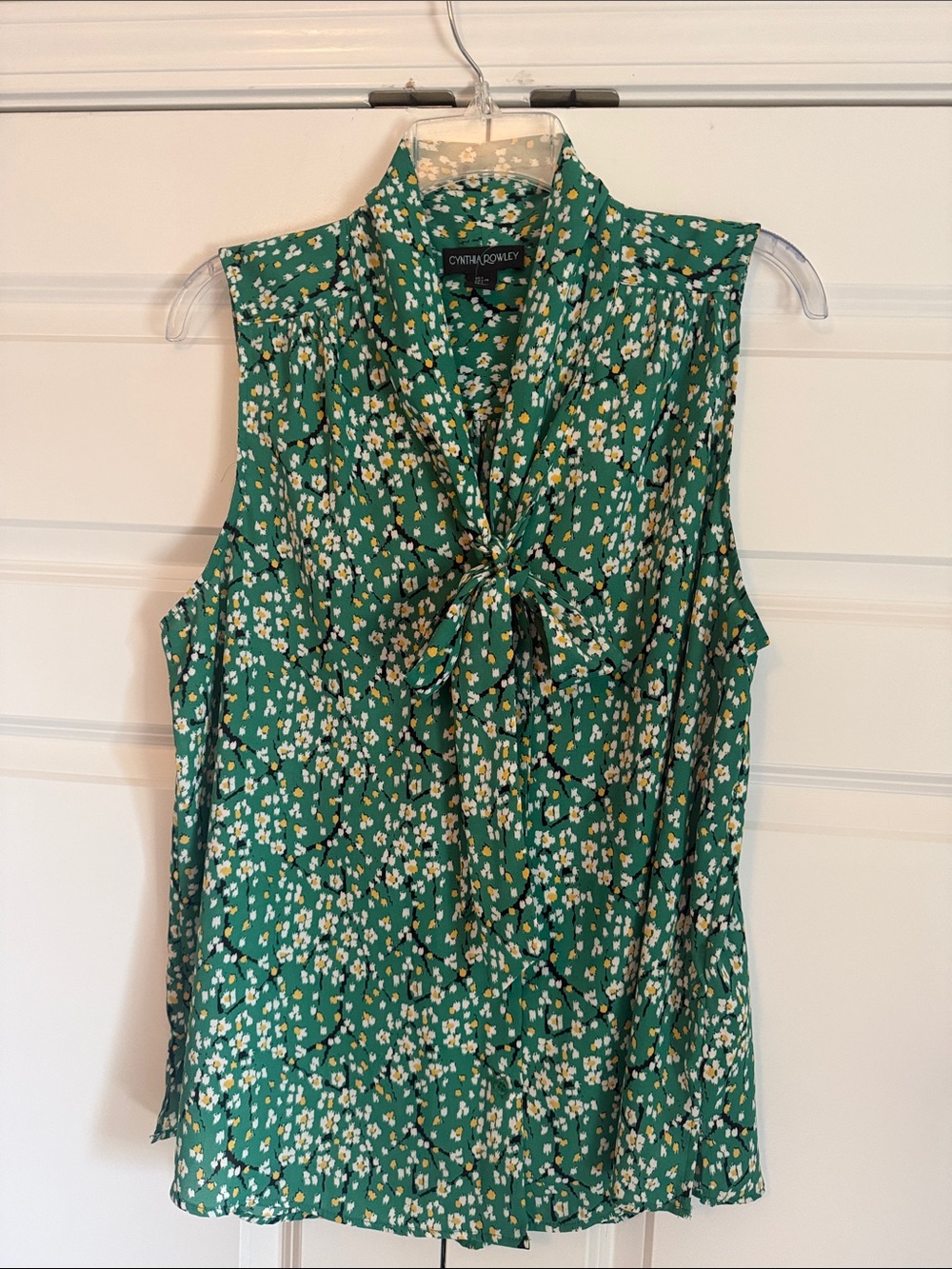 Cynthia Rowley Green Floral Tie-Neck Sleeveless Top